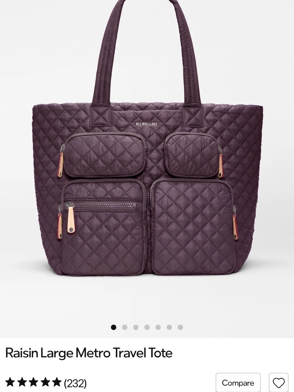 MZ Wallace Quilted Metro Travel Tote in Raisin